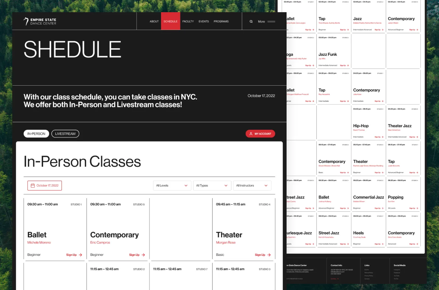 Empire State Dance Center website: class schedule page