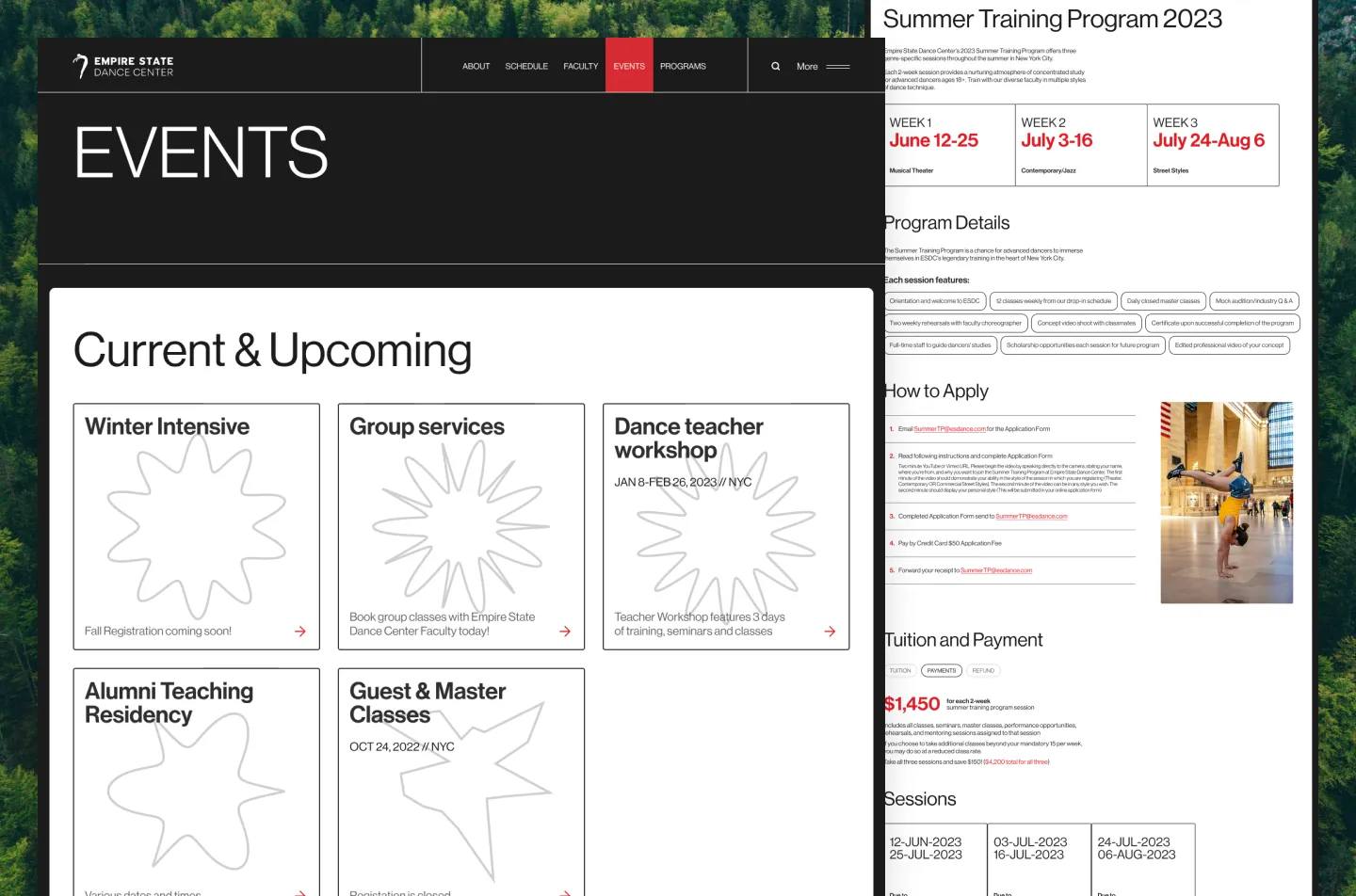 Empire State Dance Center website: events page and summer training program