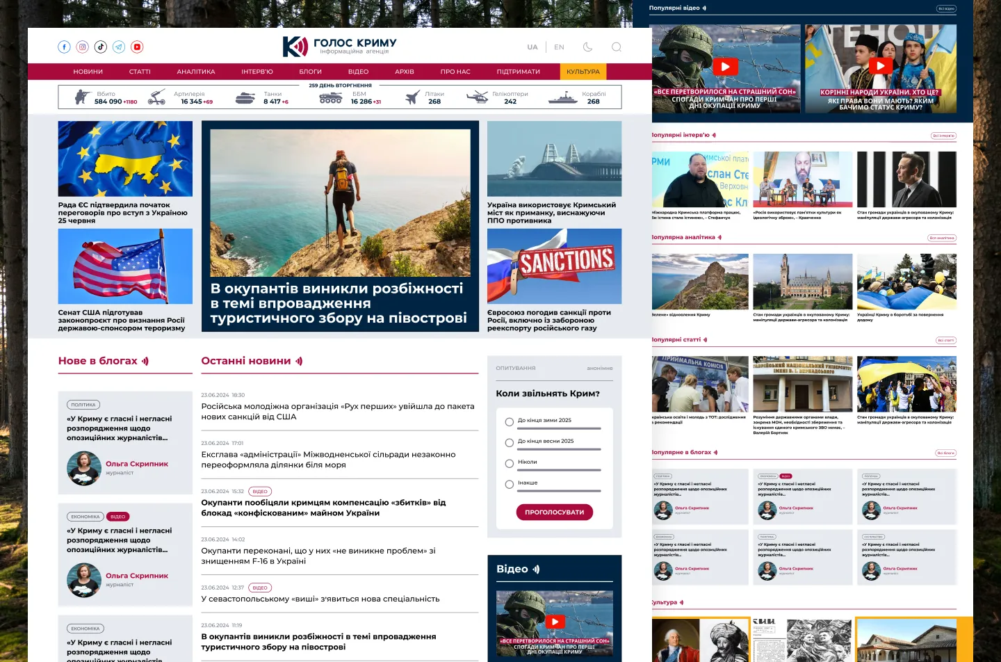 Voice of Crimea news site: home page with top stories and latest news